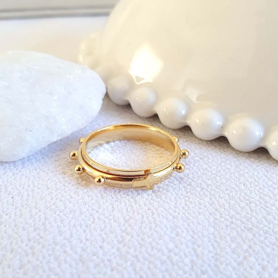 ANEL TERÇO COM CRUZ E BOLINHAS (GIRATÓRIO)