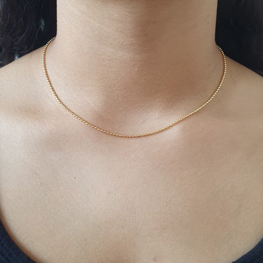 CORRENTE FEMININA MALHA DE BOLINHAS LISA
