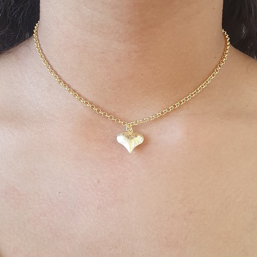 CORRENTE FEMININA CORAÇÃO DUPLO FOSCO