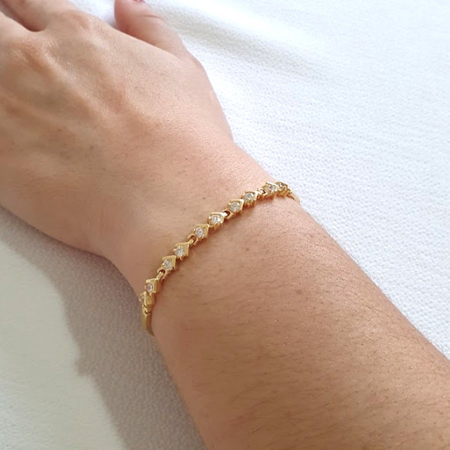 PULSEIRA FEMININA ELOS LISOS COM DEZ PEDRAS DE ZIRCÔNIAS