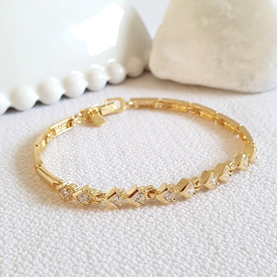 PULSEIRA FEMININA ELOS LISOS COM DEZ PEDRAS DE ZIRCÔNIAS