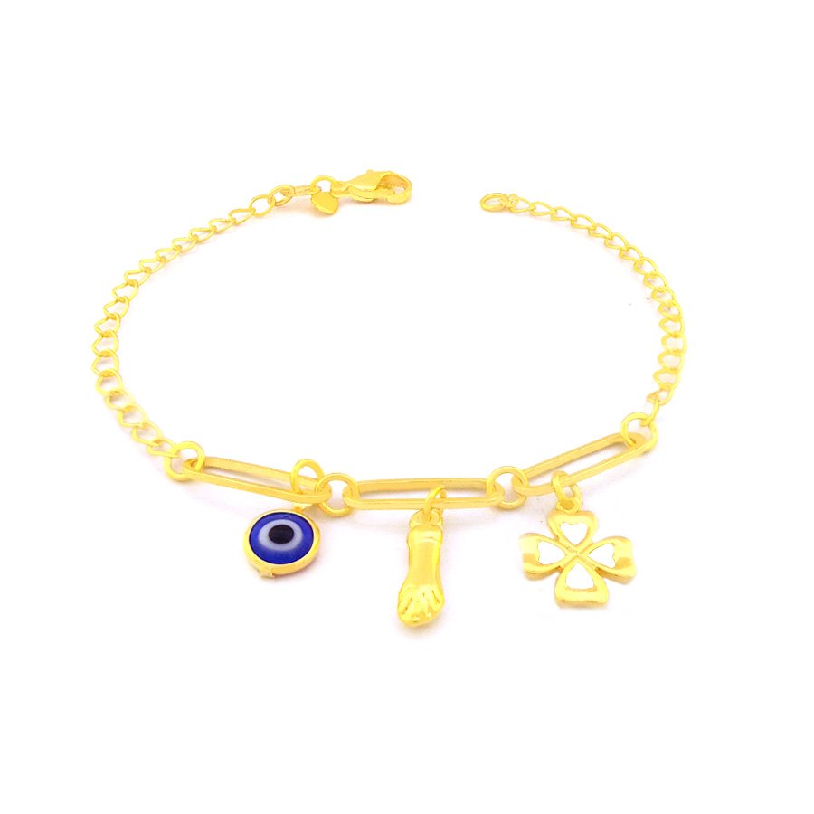 PULSEIRA FEMININA COM OLHO GREGO, FIGA E TREVO