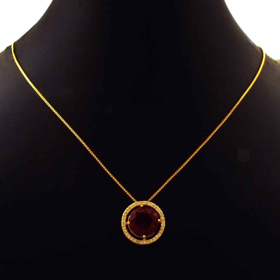 CORRENTE DE PEDRA COLORIDA REDONDA COM ZIRCÔNIA