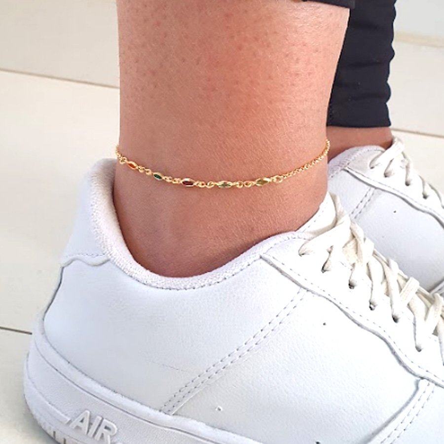 TORNOZELEIRA COM TRÊS PEDRAS COLORIDAS OVAIS 28CM