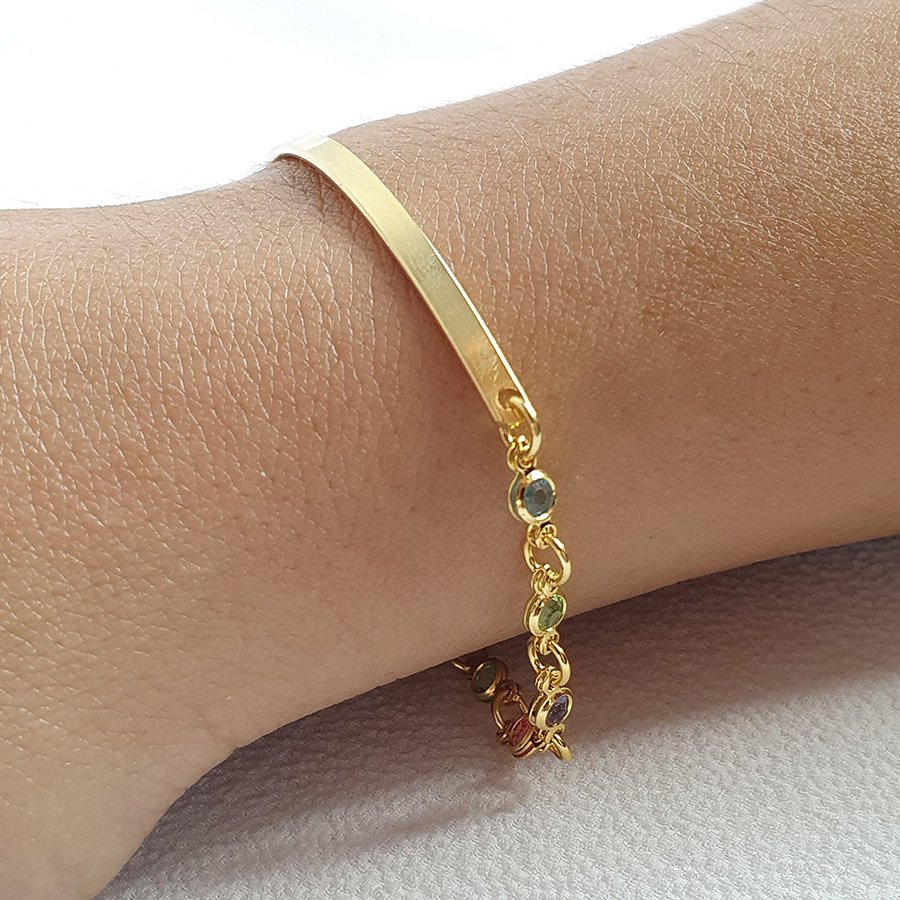 PULSEIRA BRACELETE FEMININA COM PLACA LISA E ZIRCÔNIAS