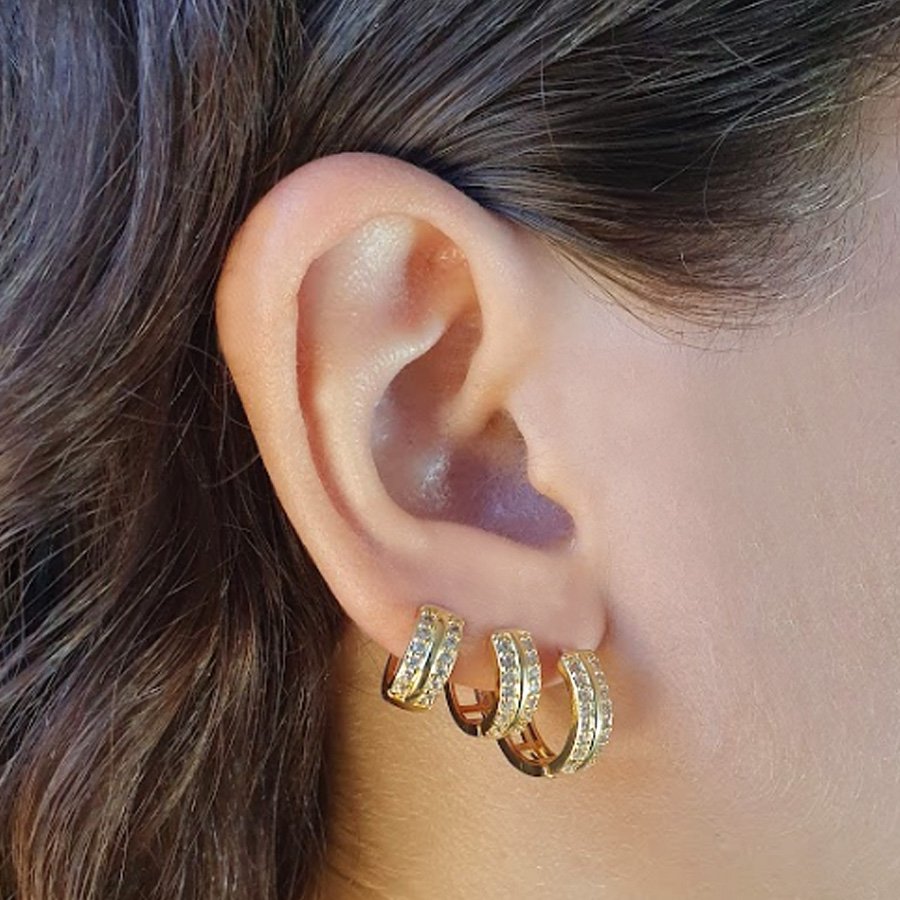 BRINCO TRIO DE ARGOLA DUAS FILEIRAS COM ZIRCÔNIAS