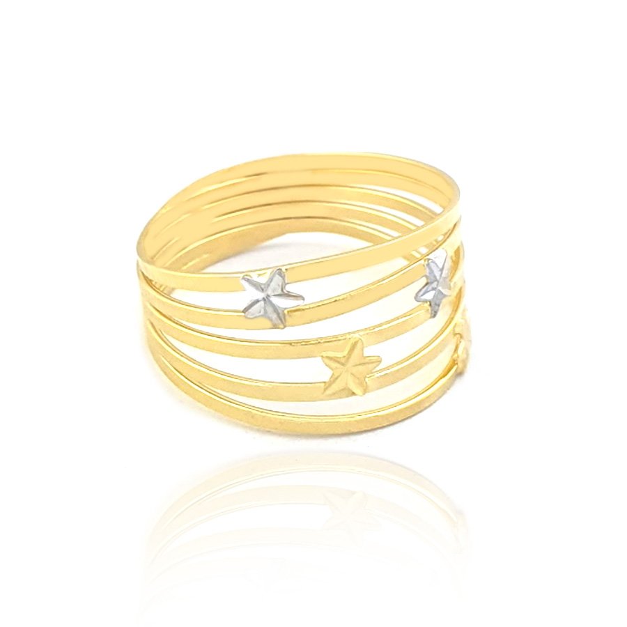 ANEL COM QUATRO ESTRELAS DIAMANTADAS E COM RÓDIO