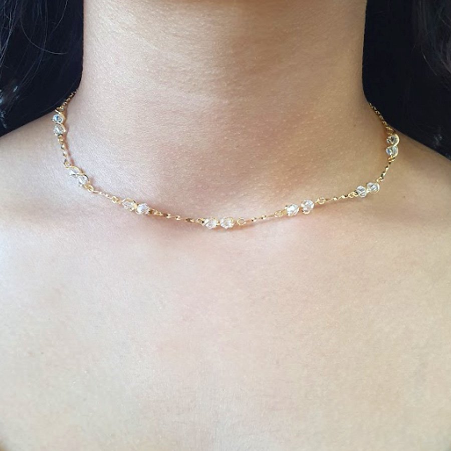 CORRENTE FEMININA CHOKER COM PEDRAS