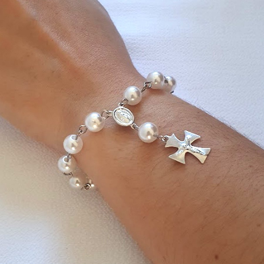 PULSEIRA AÇO INOX FEMININA TERÇO COM PÉROLAS
