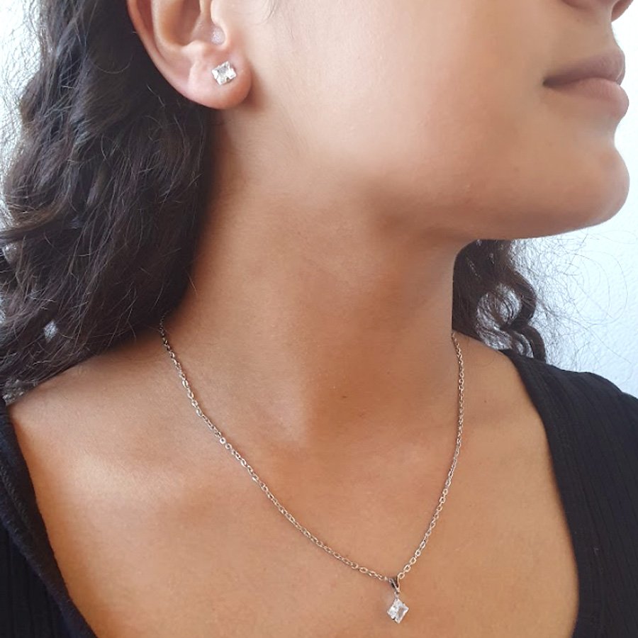 CONJUNTO AÇO INOX PEDRAS QUADRADAS