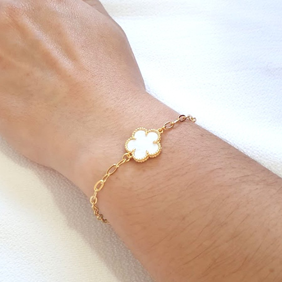 PULSEIRA FEMININA ELOS OVAIS COM UMA FLOR