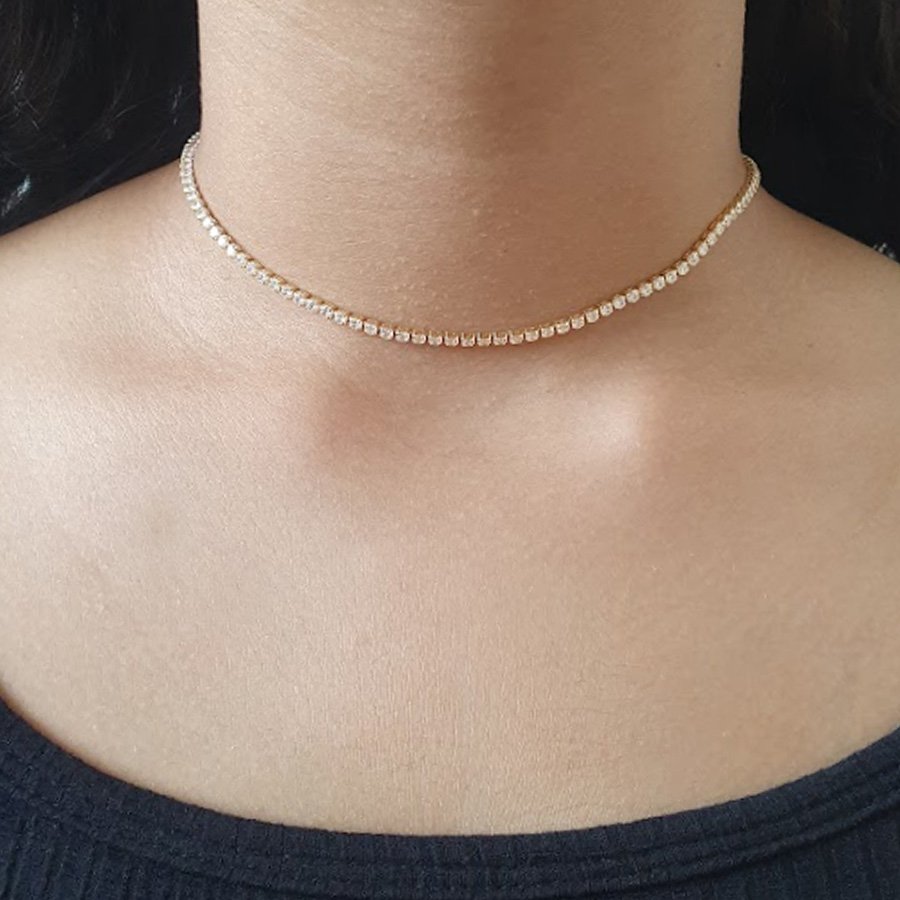 CORRENTE CHOKER FEMININA MALHA DE ZIRCÔNIAS