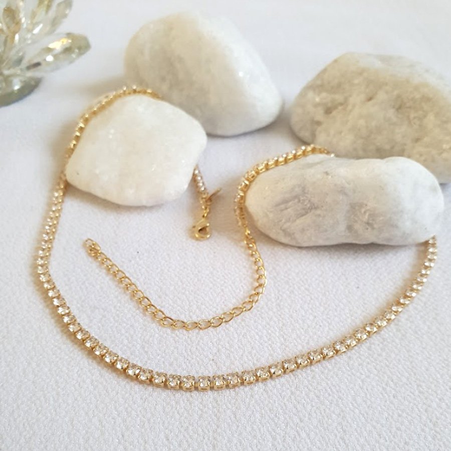 CORRENTE CHOKER FEMININA MALHA DE ZIRCÔNIAS
