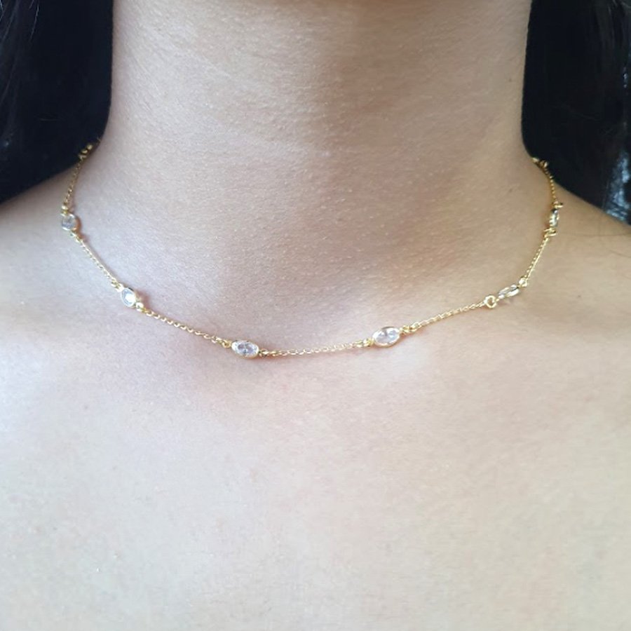 CORRENTE FEMININA COM PEDRAS DE ZIRCÔNIAS OVAIS