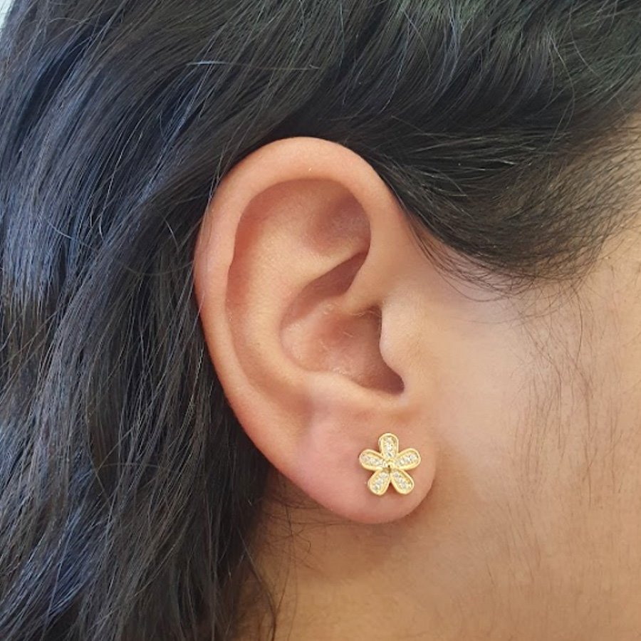 BRINCO DE FLOR COM ZIRCÔNIAS - GRANDE