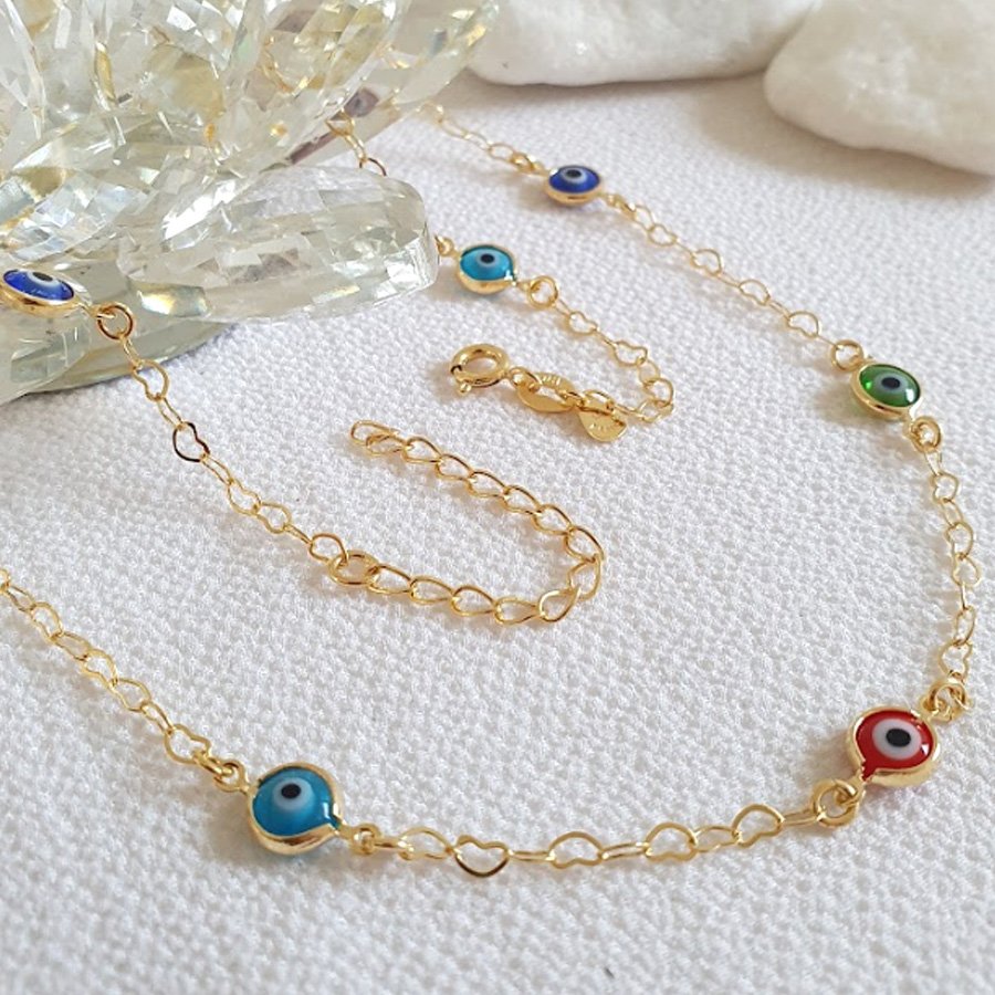 CORRENTE FEMININA COM OLHOS GREGOS COLORIDOS