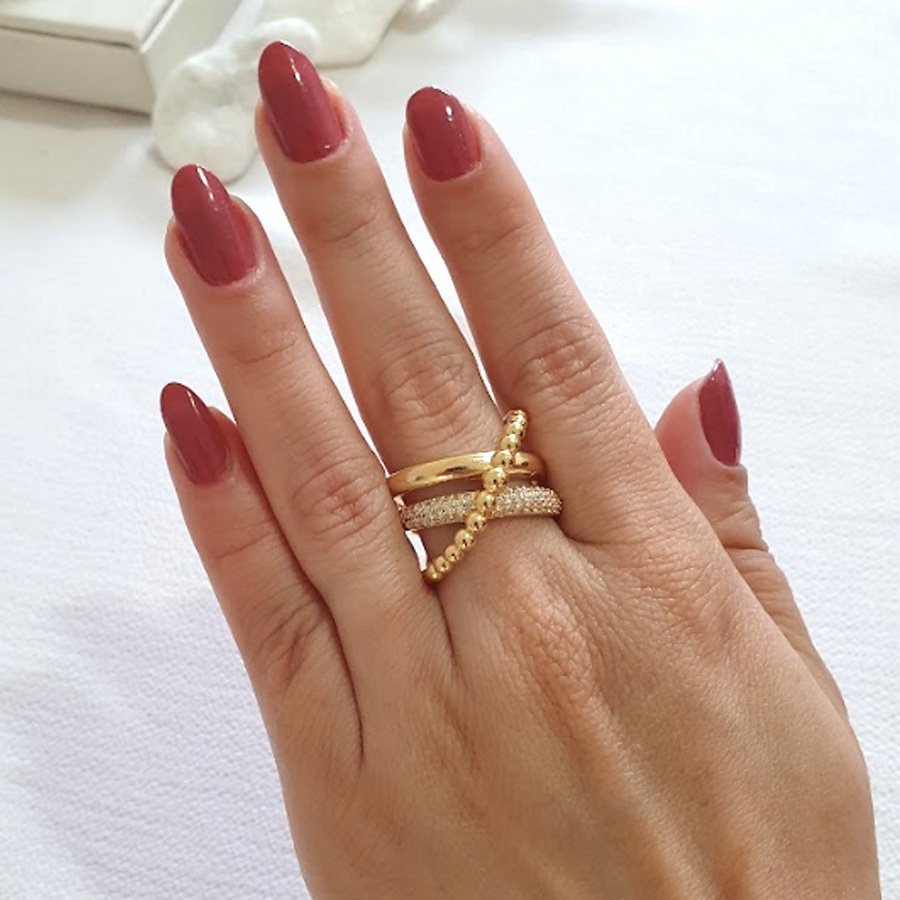 ANEL TRABALHADO COM BOLINHAS E PEDRAS DE ZIRCÔNIA