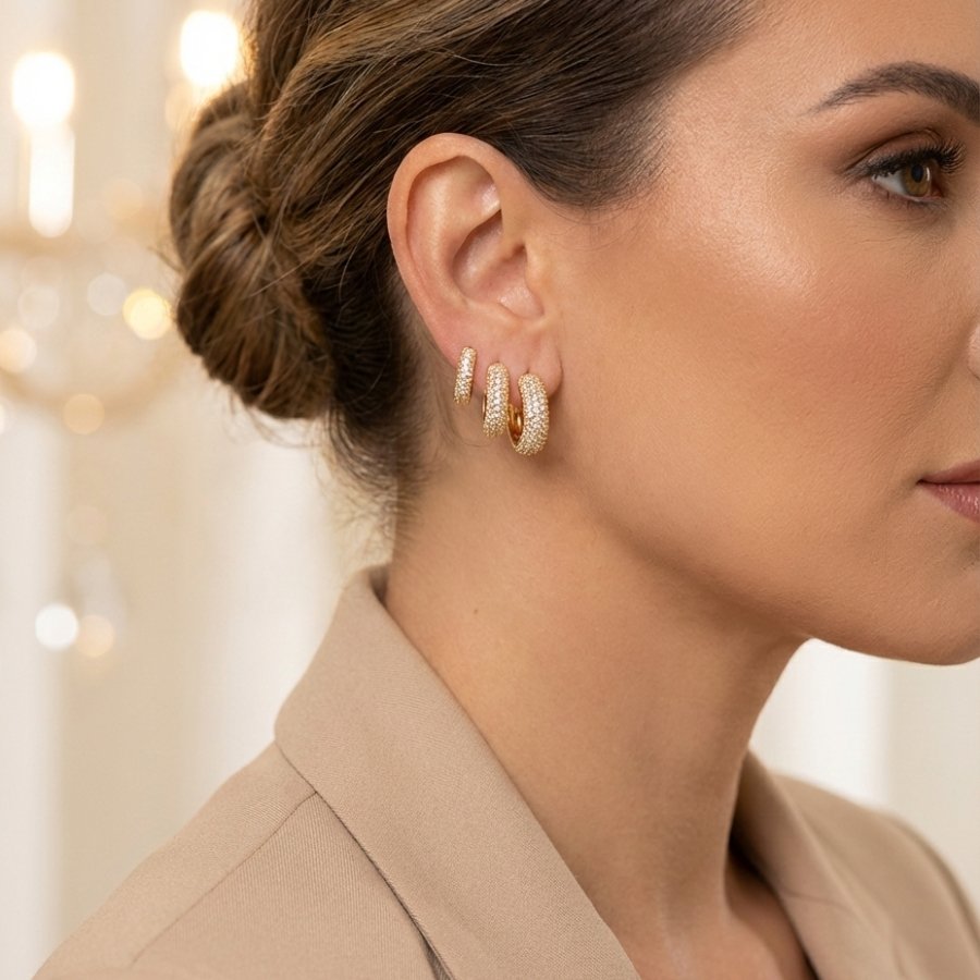 BRINCO TRIO DE ARGOLAS GROSSAS COM PEDRAS -TRIO