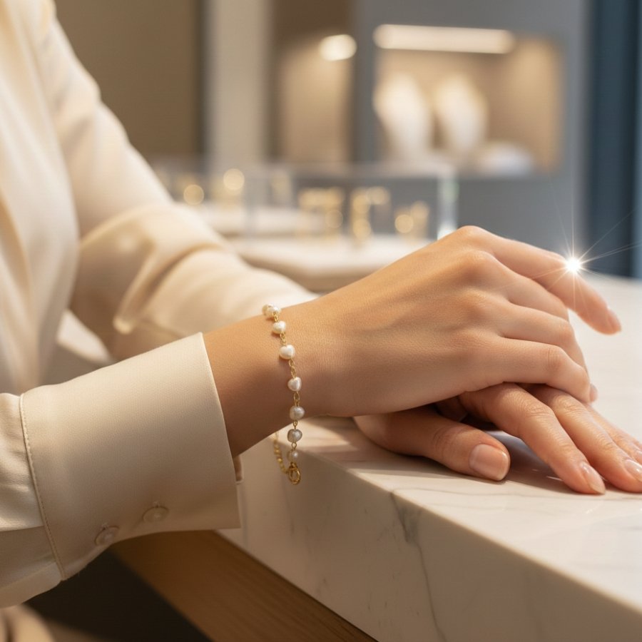 PULSEIRA INFANTIL COM CORAÇÕES DE PÉROLAS PEQUENOS