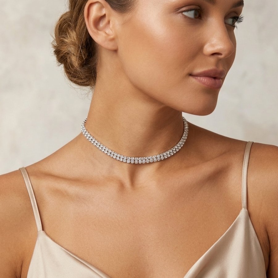 CORRENTE FEMININA DE PRATA 1X1 COM PEDRAS DE STRASS