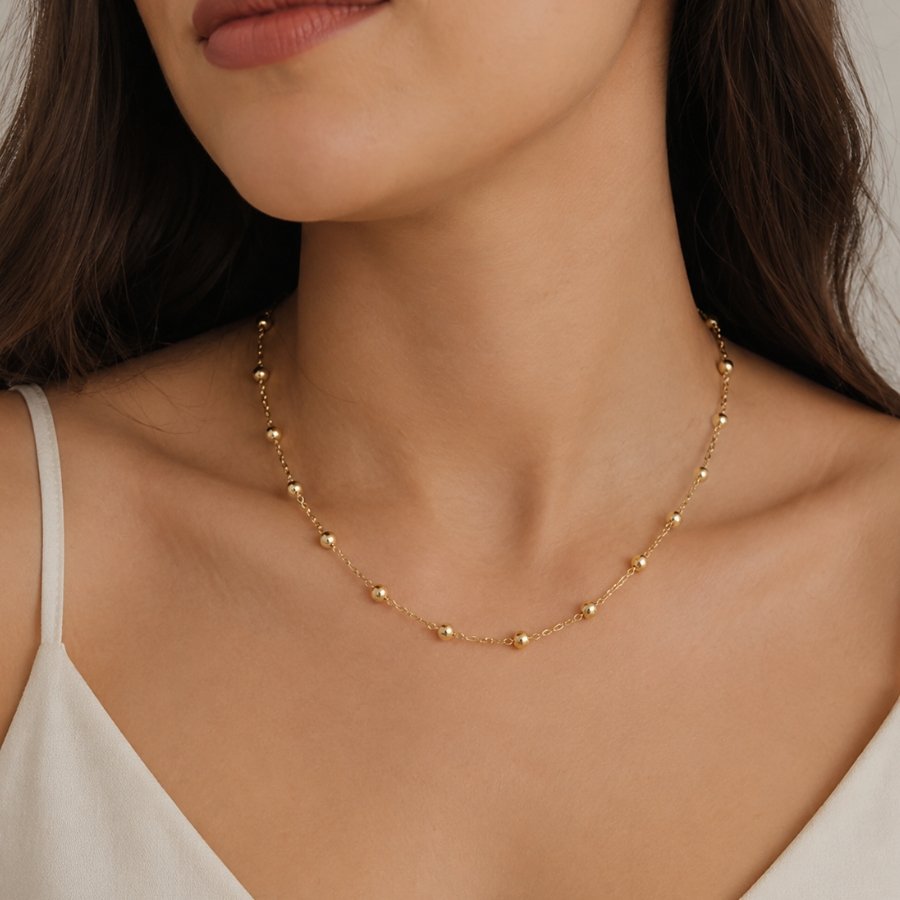 CORRENTE FEMININA COM BOLINHAS DOURADAS BANHADO A OURO 18K