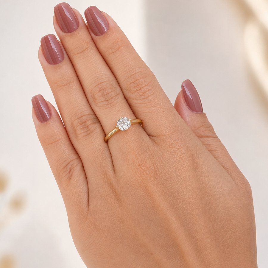 ANEL SOLITARIO FOLHEADO OURO 18K