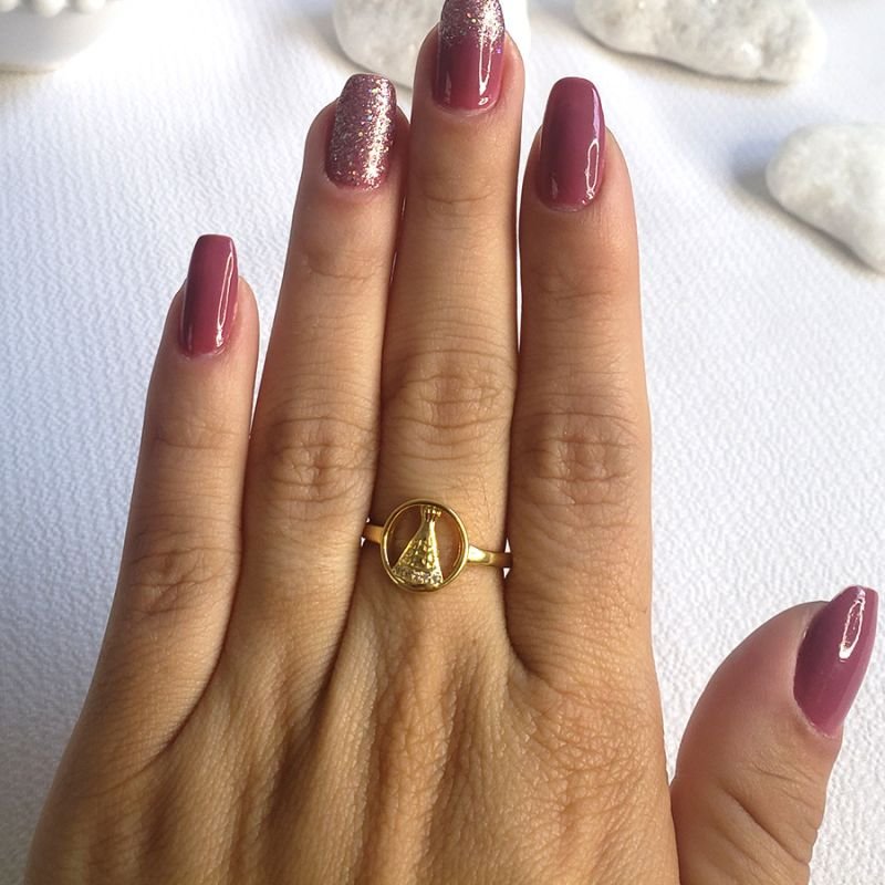 ANEL COM NOSSA SENHORA APARECIDA COM ZIRCÔNIAS