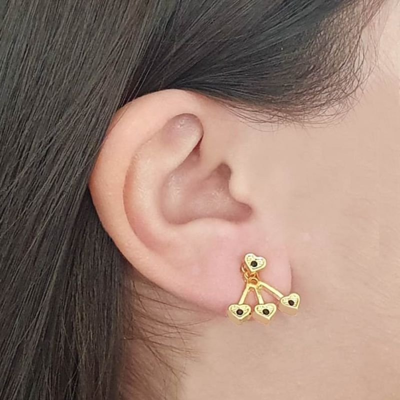BRINCO EAR JACKET DE CORAÇÃO COM PEDRA