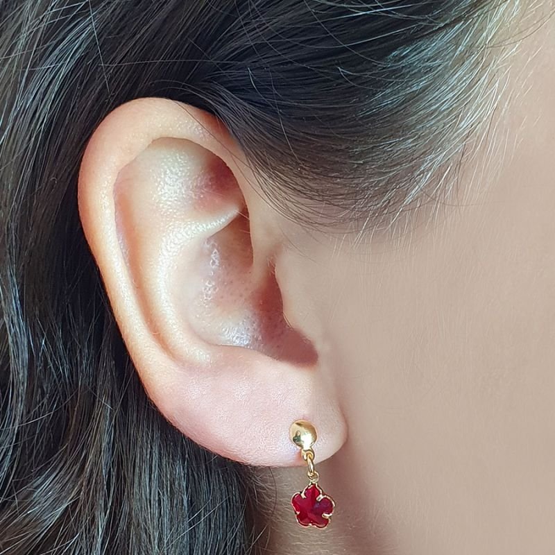 BRINCO FLOR COM PEDRA DE ZIRCÔNIA