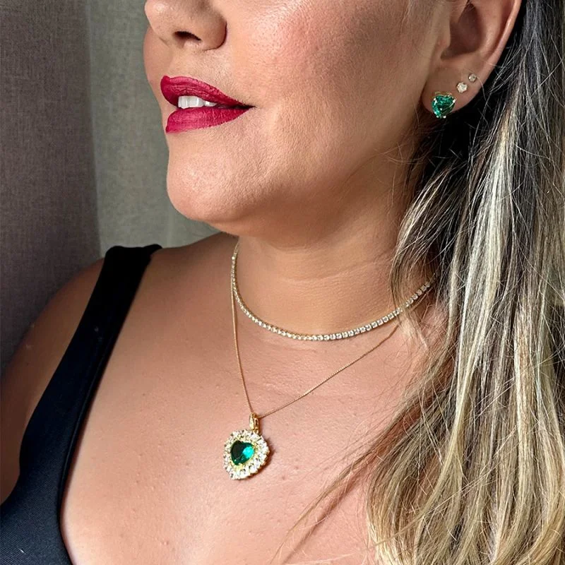 CONJUNTO CORAÇÃO COM ZIRCÔNIAS COLORIDAS