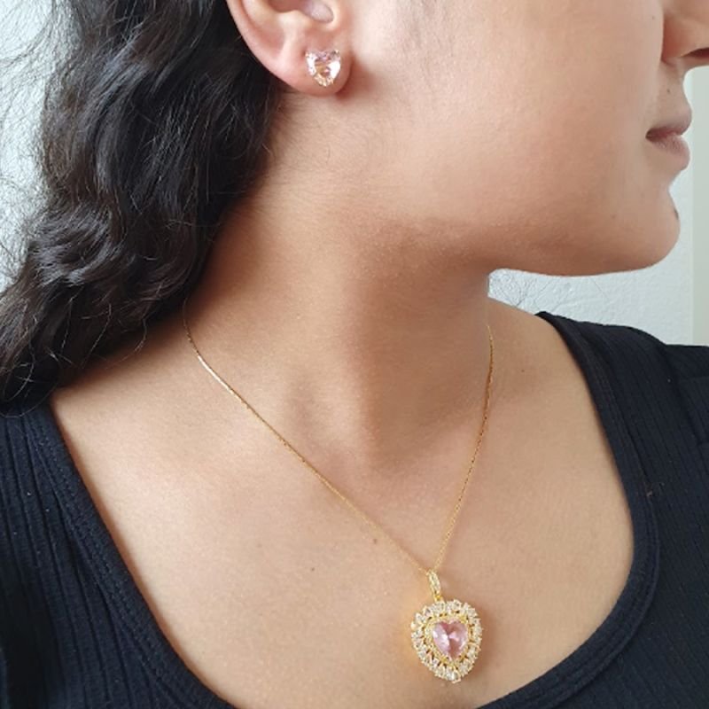 CONJUNTO CORAÇÃO COM ZIRCÔNIAS COLORIDAS