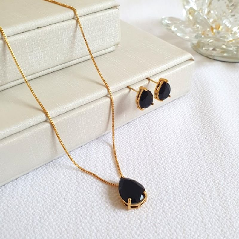 CONJUNTO CORRENTE FEMININA FIO ITALIANO GOTA 45CM