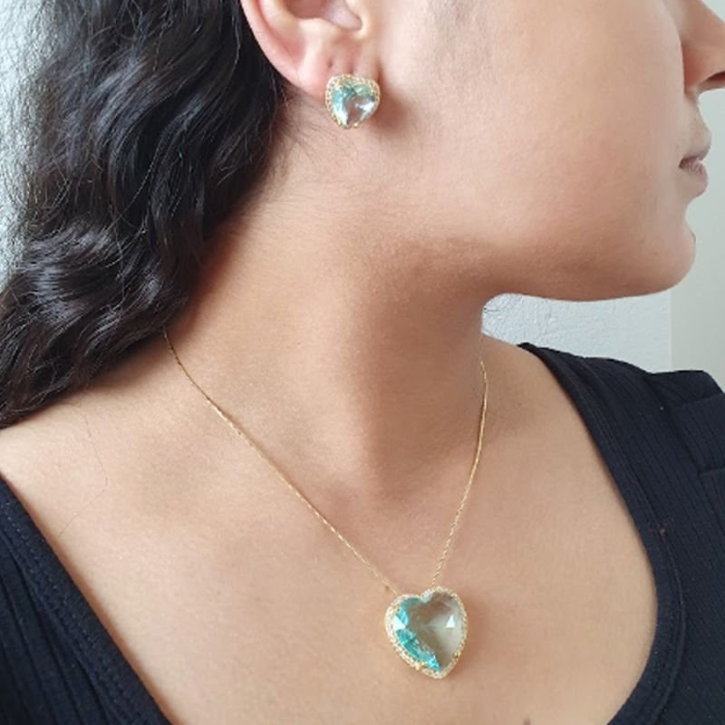 CONJUNTO FEMININO CORAÇÃO COM ZIRCÔNIAS 45CM + 5CM