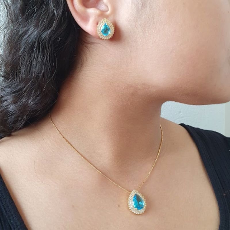 CONJUNTO FEMININO FIO ITALIANO GOTAS COM ZIRCÔNIAS COLORIDAS