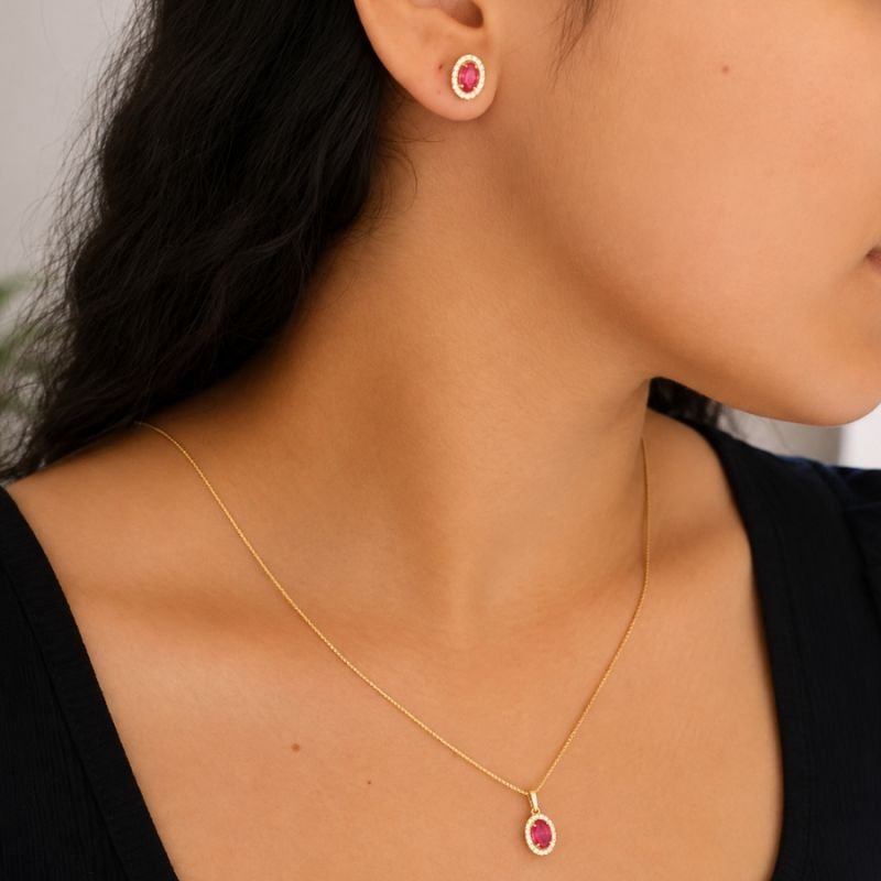 CONJUNTO FEMININO PEDRA OVAL CRAVEJADA EM VOLTA
