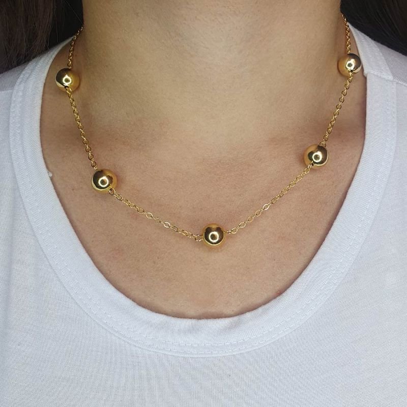 CORRENTE FEM COM SETE BOLAS LISA 10MM 45CM