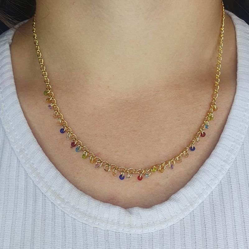 CORRENTE FEMININA 1X1 COM MIÇANGAS COLORIDAS