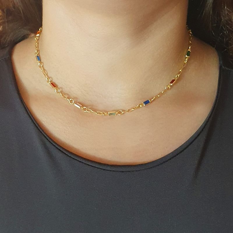 CORRENTE FEMININA 3X1 COM ZIRCÔNIAS QUADRADA