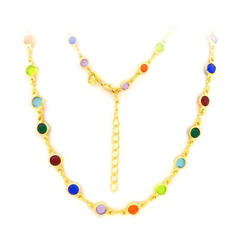 CORRENTE FEMININA CHOKER DE PEDRAS REDONDAS COLORIDAS