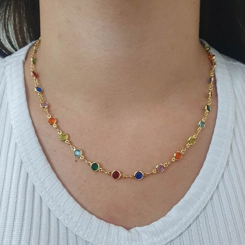 CORRENTE FEMININA COM ZIRCÔNIAS COLORIDAS