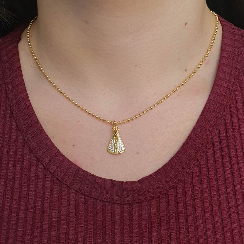 CORRENTE FEMININA DE BOLINHAS COM PINGENTE N. S. APARECIDA
