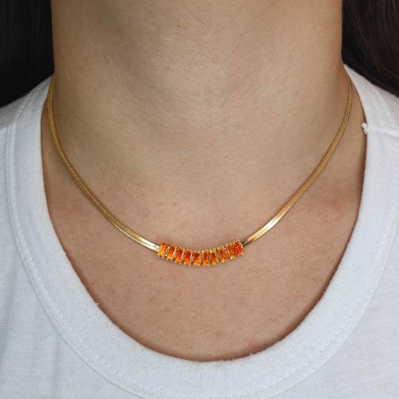 CORRENTE FEMININA FITA LISA COM DEZ ZIRCÔNIAS