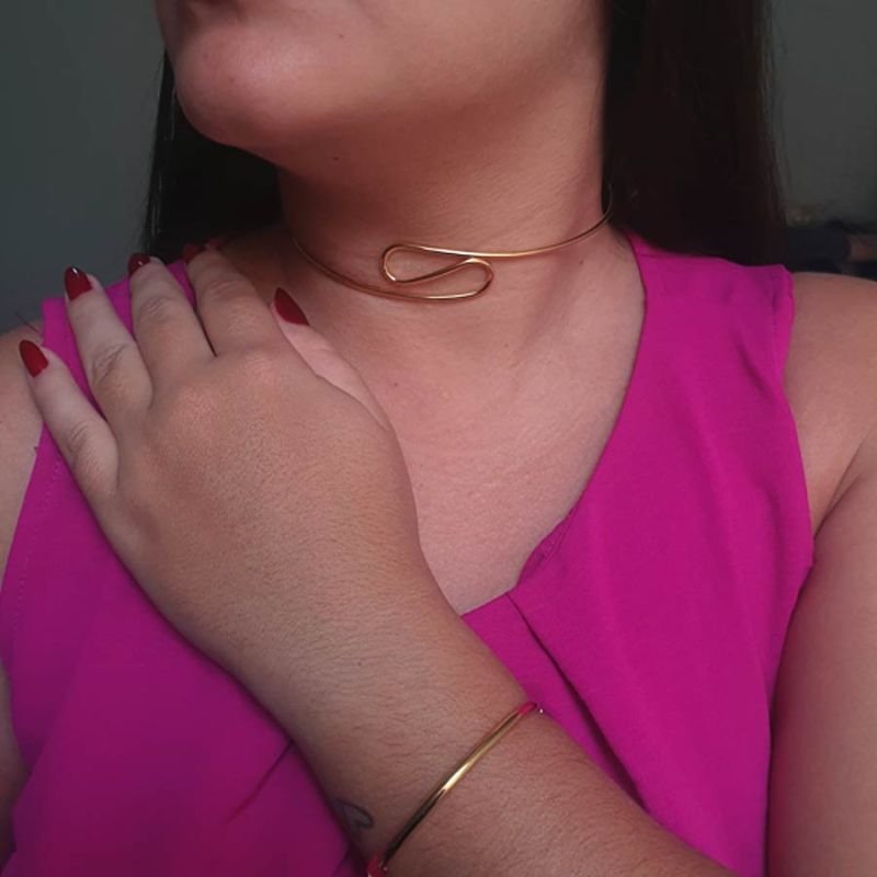 CORRENTE FEMININA GARGANTILHA LISA E TRABALHADA