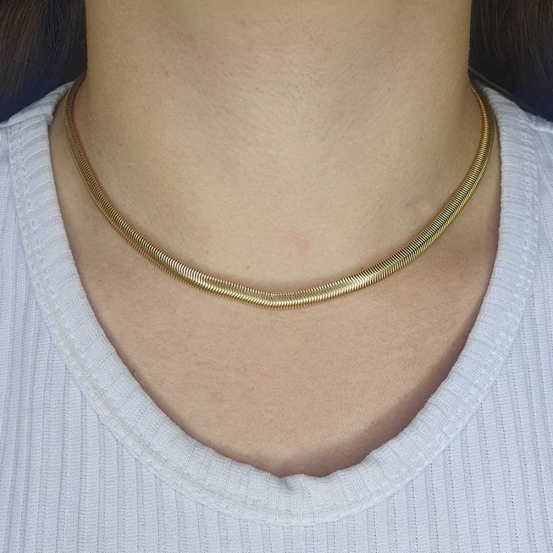 CORRENTE FEMININA MALHA DE COBRA TRABALHADA