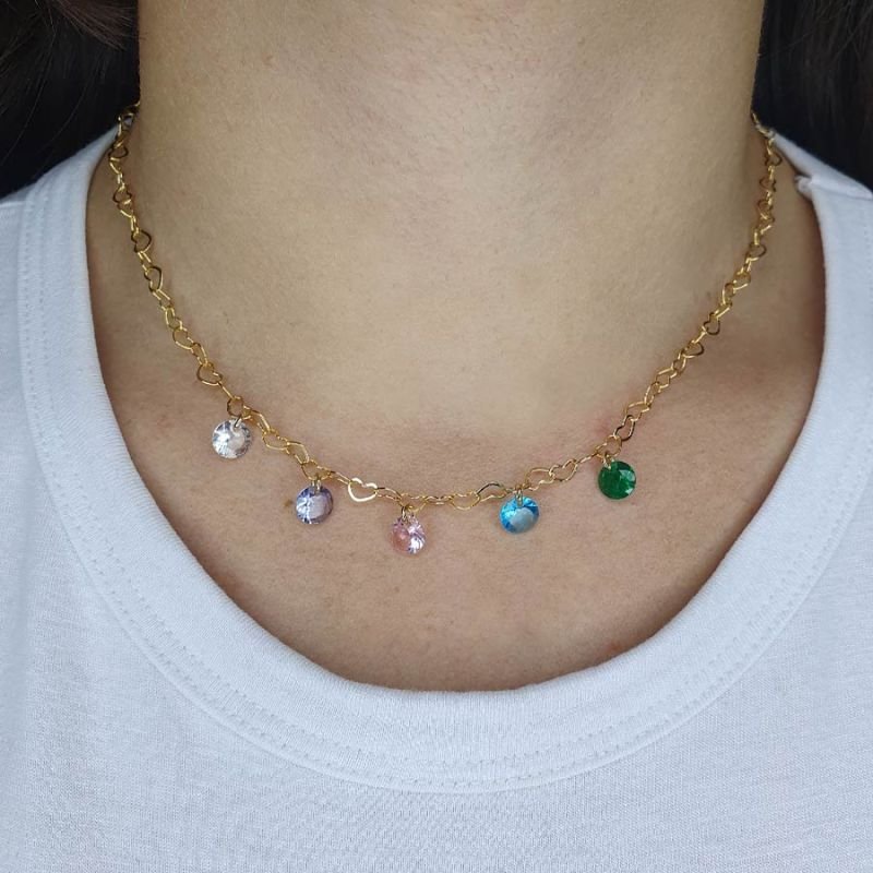 CORRENTE FEMININA MALHA DE CORAÇÃO COM CINCO ZIRCÔNIAS