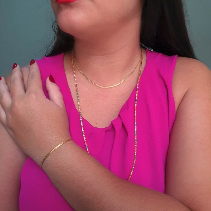 CORRENTE FEMININA MALHA DE STRASS COLORIDO