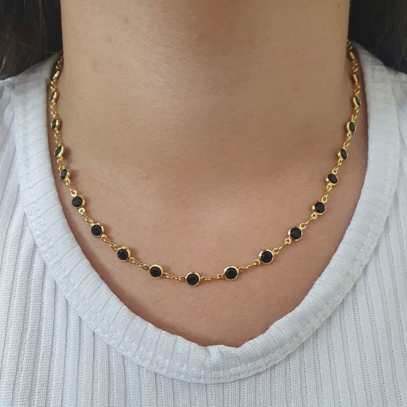 CORRENTE FEMININA MALHA DE ZIRCÔNIAS PRETA