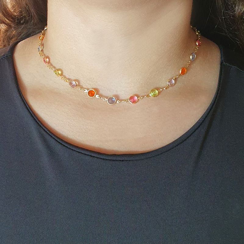 CORRENTE FEMININA MALHA DE ZIRCÔNIAS REDONDAS