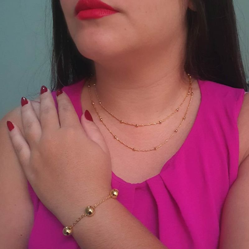CORRENTE FEMININA MALHA TORCIDA COM 16 BOLINHAS 3,5MM 40CM +