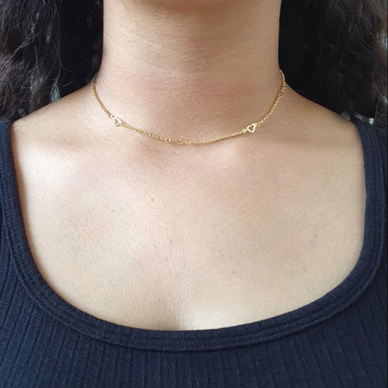 CORRENTE INFANTIL COM CORAÇÕES LISOS ELO PORTUGUÊS